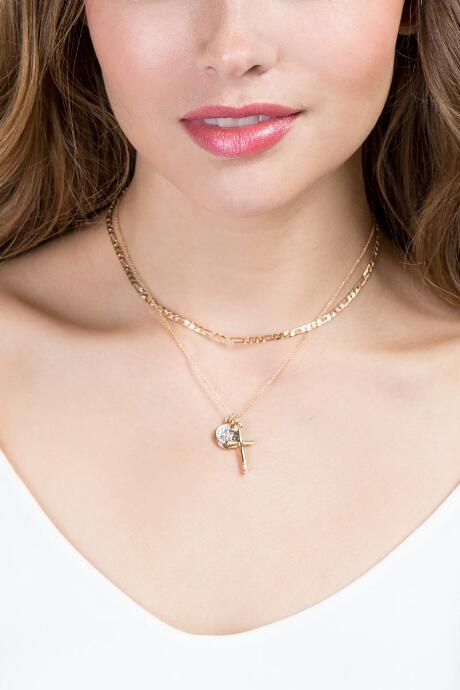Francesca Inchess Gabrielle Layered Cross Choker - Gold