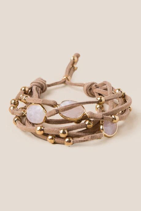 Francesca's Sydney Suede Stone Pull Tie Bracelet - Taupe