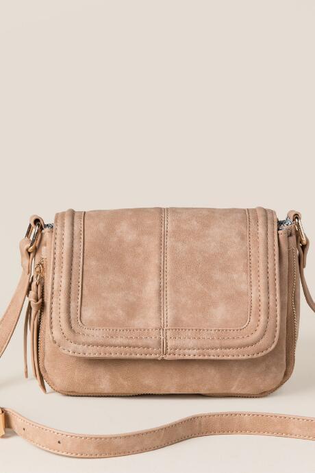 Francesca's Mila Distressed Crossbody - Tan