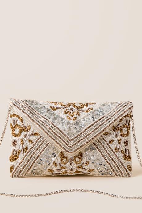 Francescas Lexie Beaded Clutch Crossbody - White