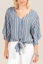 Francesca's Jasmine Striped Button Front Top - Teal