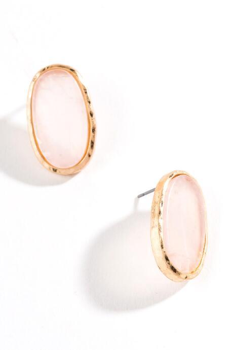 Francesca's Anika Oval Stone Studs - Pale Pink