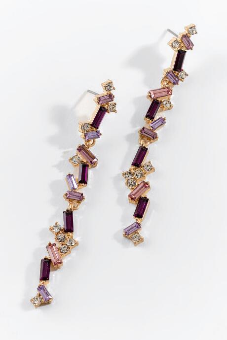 Francesca's Aubrey Baguette Linear Earrings - Purple