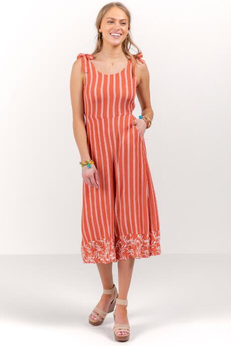Francesca Inchess Becca Stripe Tie Jumpsuit - Rust