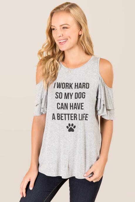 Francesca's Work Hard So Dog Has Better Life Graphic Tee - Heather Gray