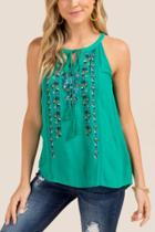 Francesca Inchess Nadine Embroidered Floral Vine Tee - Jade