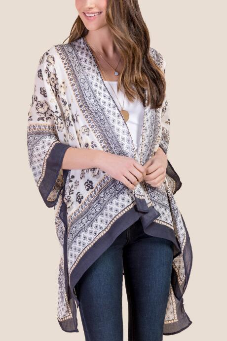 Francesca's Anastasia Mixed Floral Print Ruana - Taupe