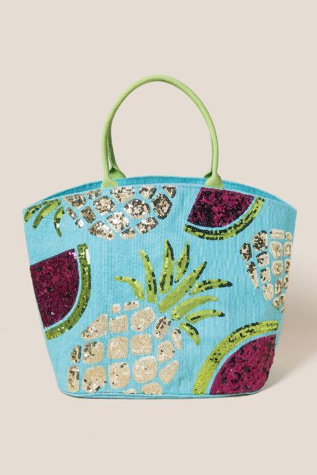 Francesca's Daleyza Sequin Fruit Tote - Mint