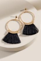 Francesca's Eleanor Open Circle Tassel Drop Earrings - Black