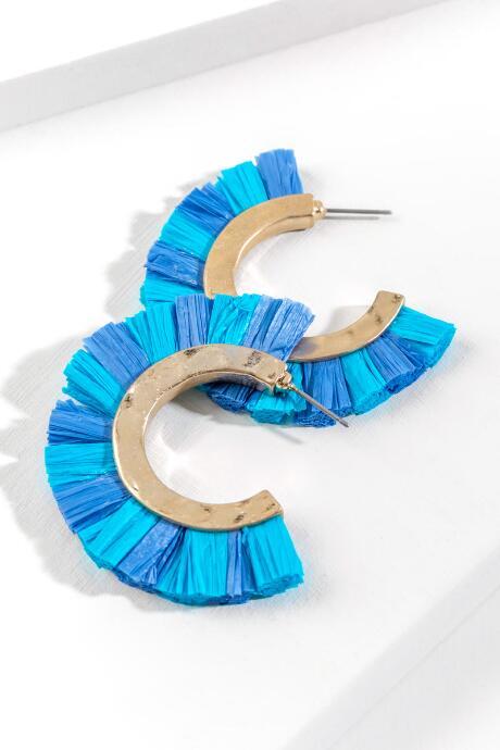 Francesca's Lynette Raffia Hoop Earrings - Blue