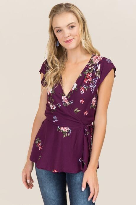 Mark Edwards Apparel Marianne Floral Wrap Blouse - Purple
