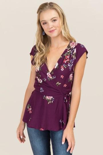 Mark Edwards Apparel Marianne Floral Wrap Blouse - Purple