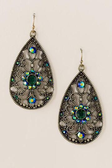 Francesca's Veronica Filigree Drop Earring - Emerald
