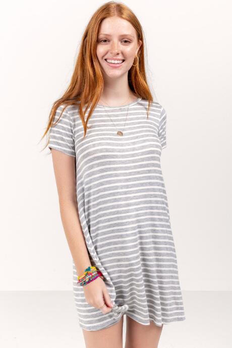 Francesca's Sicilia Striped Button Back Dress - Heather Gray