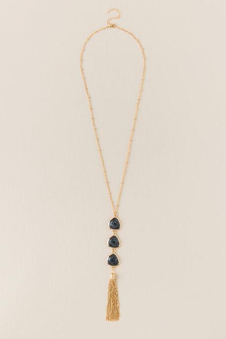Francesca's Ember Stone Tassel Pendant - Black