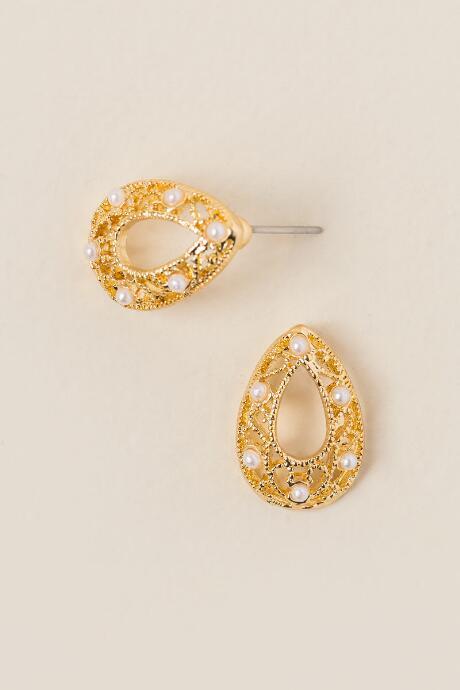 Francesca's Molly Filigree Pearl Stud Earring - Gold