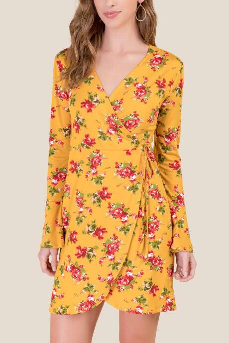 Francesca's Mallory Knit Wrap Dress In Mustard - Mustard