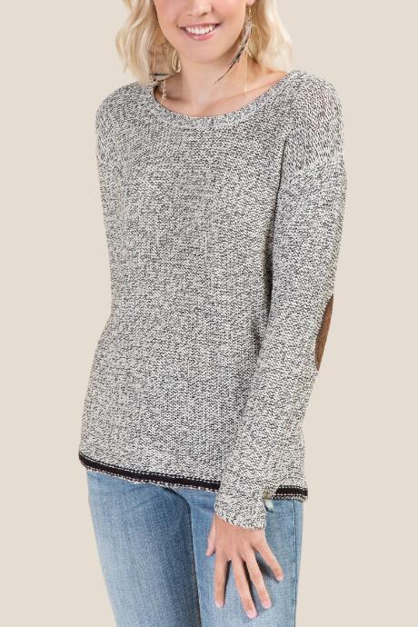 Francesca's Patrice Elbow Patch Sweater - Taupe