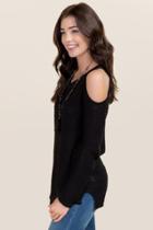 Francesca's Portia Cold Shoulder Sweater - Black