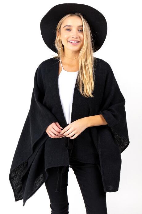 Francesca's Wendy Belted Ruana - Black