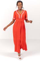 Francesca's Giselle Embroidered Maxi Dress - Bright Red