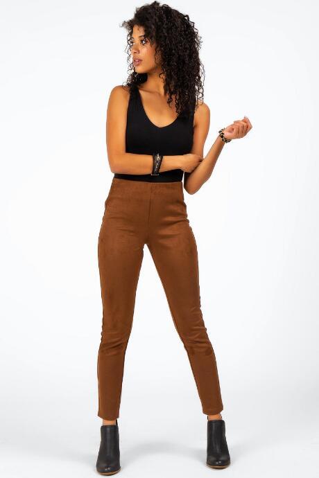 Francesca's Edie Faux Suede Ponte Pants - Cognac