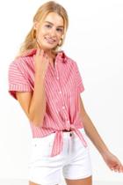 Francesca's Danielle Striped Button Down Top - Red