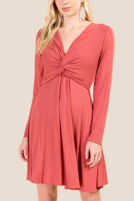 Francesca's Theresa Twist Front Knit Dress - Cinnamon