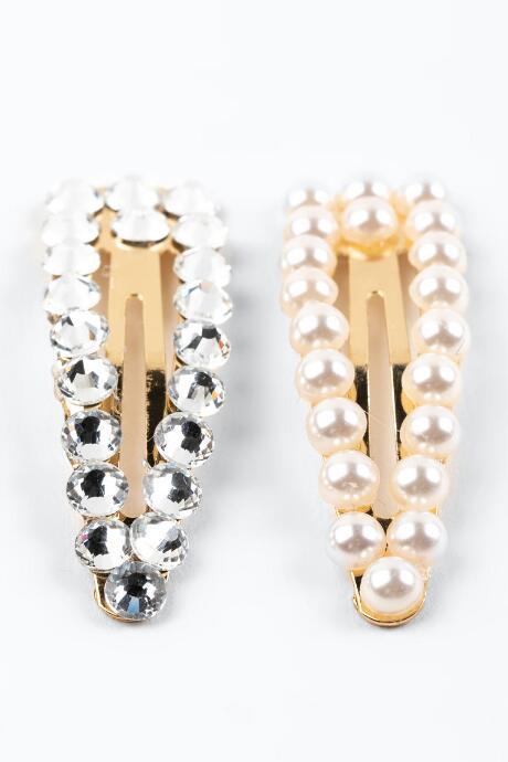 Francesca's Ria Pearl And Rhinestone Barrette Set - Ivory