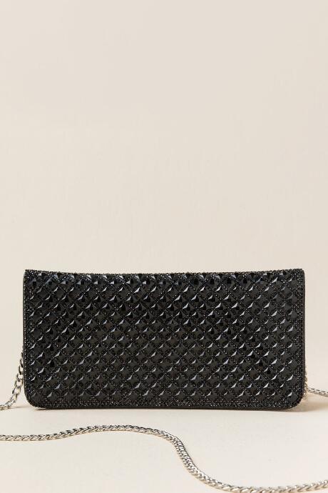 Francesca's Isabelle Crystal Diamond Clutch - Black