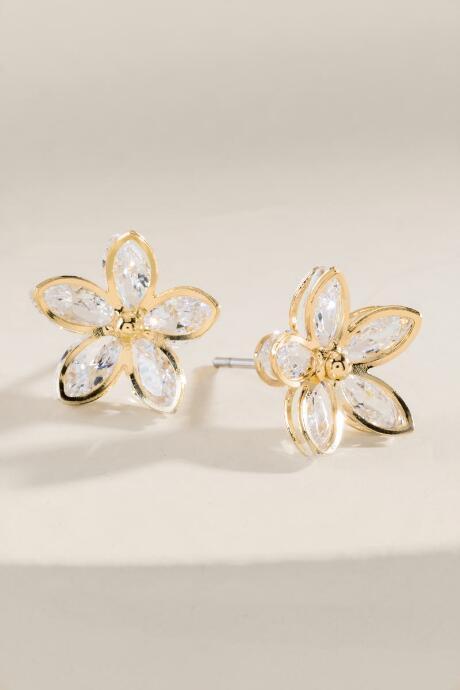 Francesca's Rowan Floral Stud Earrings - Crystal
