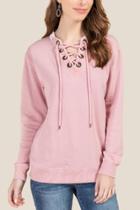 Francesca's Ashlee Long Sleeve Velvet Lattice Sweatshirt - Blush