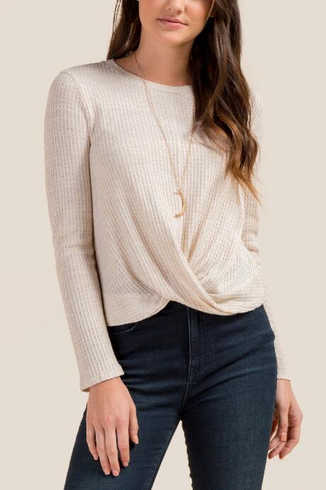 Francesca Inchess Brittani Twist Front Waffle Top - Heather Oat