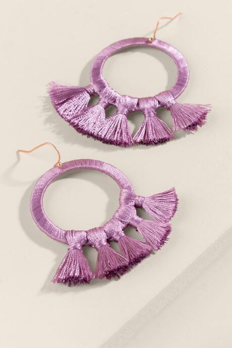 Francesca's Makenna Tasseled Circle Drop Earrings - Lavender