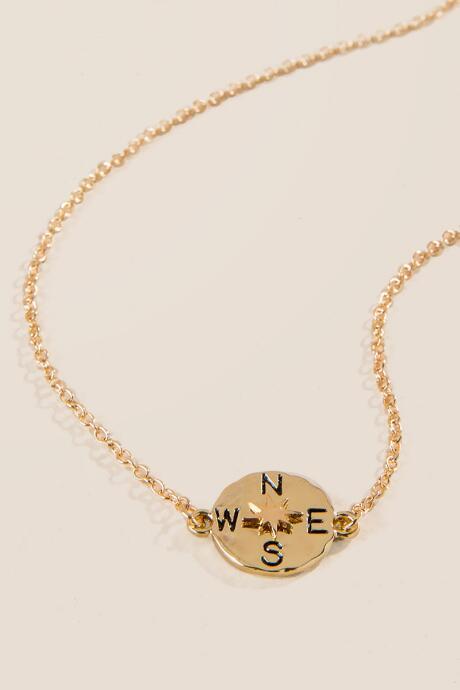 Francesca's Compass Pendant Necklace - Gold