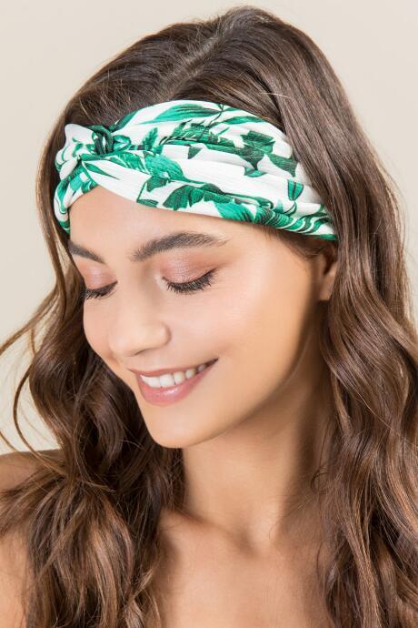 Francescas Tiegan Palm Print Headwrap - White