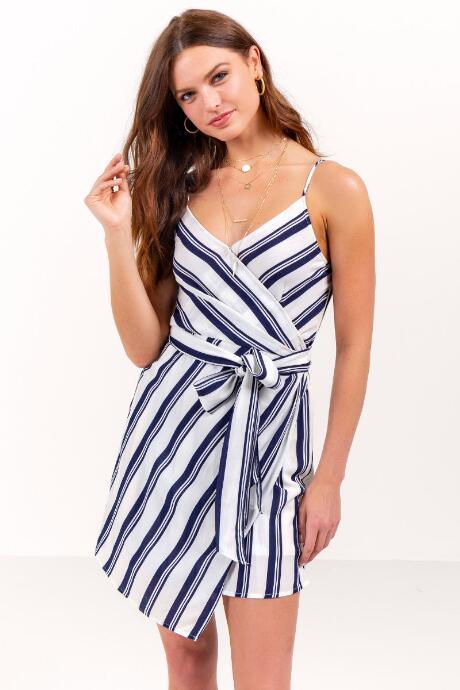 Edgemine Margo Stripe Wrap Dress - White