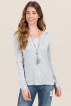 Jolie Clothing, Inc. Simone Long Sleeve Cut Out Basic Tee - Heather Gray