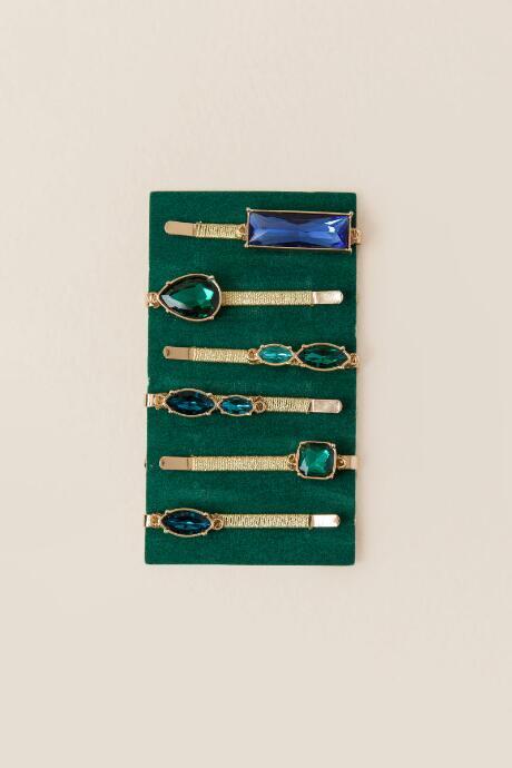Francesca's Norah Jeweled Hair Pin Set - Green