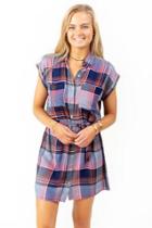 Francesca's Lexie Plaid Shirt Dress - Navy