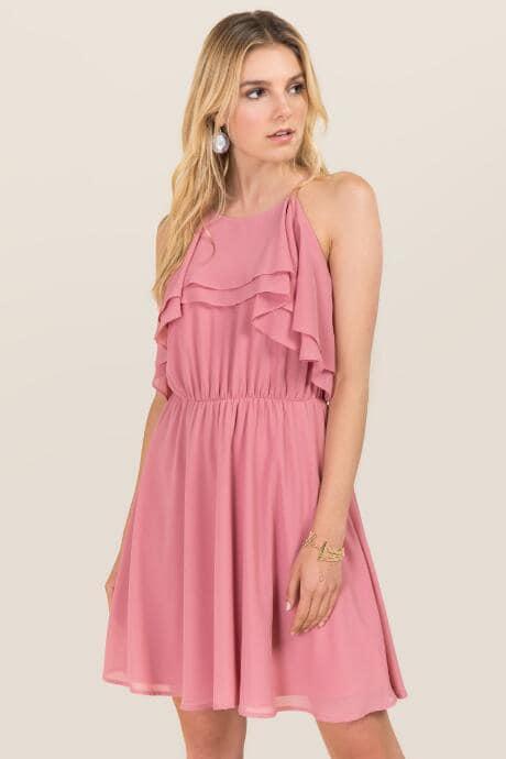 Francesca's Langley Ruffle A-line Dress - Rose
