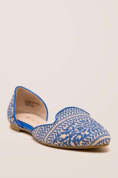 Restricted Glory D'orsay Stamped Rafia Flat - Blue