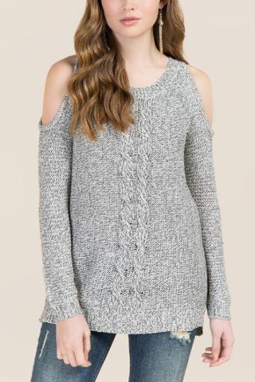 Alya Kate Cold Shoulder Cable Pullover Sweater - Gray