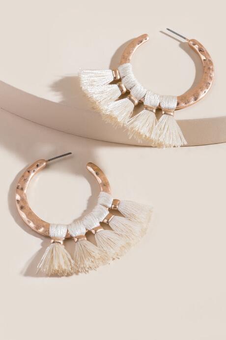 Francesca's Veronica Mini Tassel Hoops - Ivory