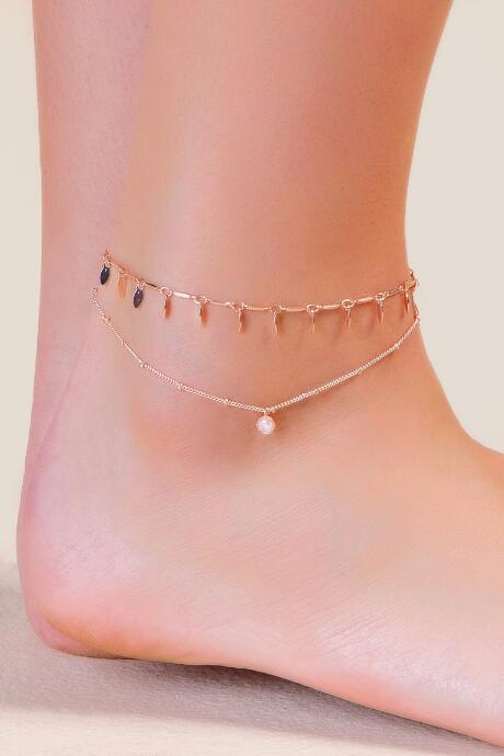 Francesca's Finley Rose Gold Layered Anklet - Rose/gold