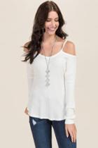 Ayla Kiarra Cold Shoulder Waffle Top - Ivory