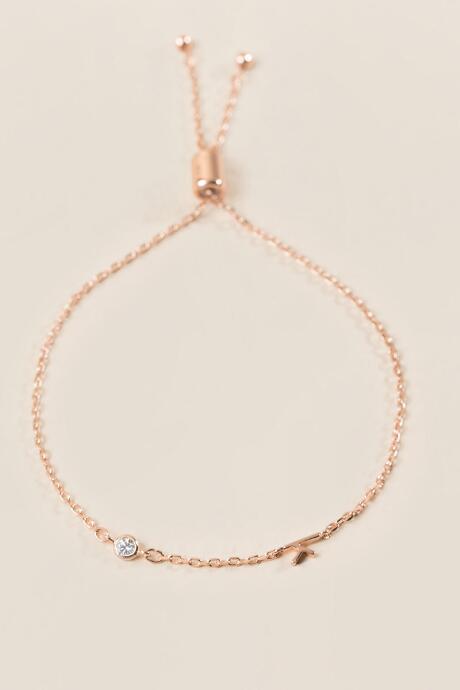 Francesca's K Cubic Zirconia Initial Pull Tie Bracelet In Rose Gold - Rose/gold