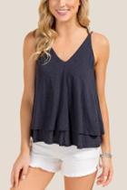 Francesca Inchess Karen Double Layer Sleeveless Top - Navy