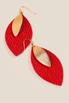 Francesca's Laynie Leather Leaf Drop Earrings - Red