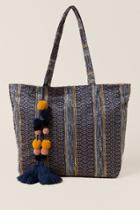 Francesca's Virginia Tribal Woven Tassel Tote - Navy